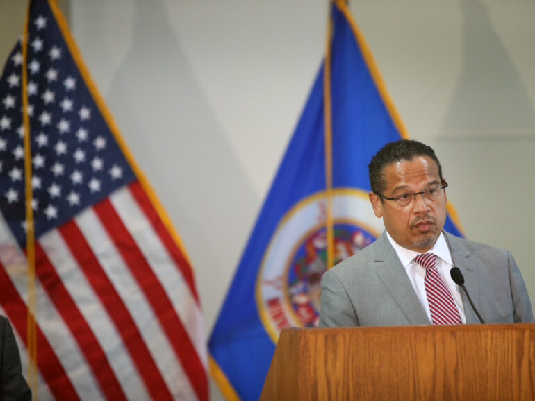 Minnesota Attorney General Keith Ellison, who directed the prosecution of former Minneapolis officer Derek Chauvin, is releasing a book about his experience. Scott Olson/Getty Images