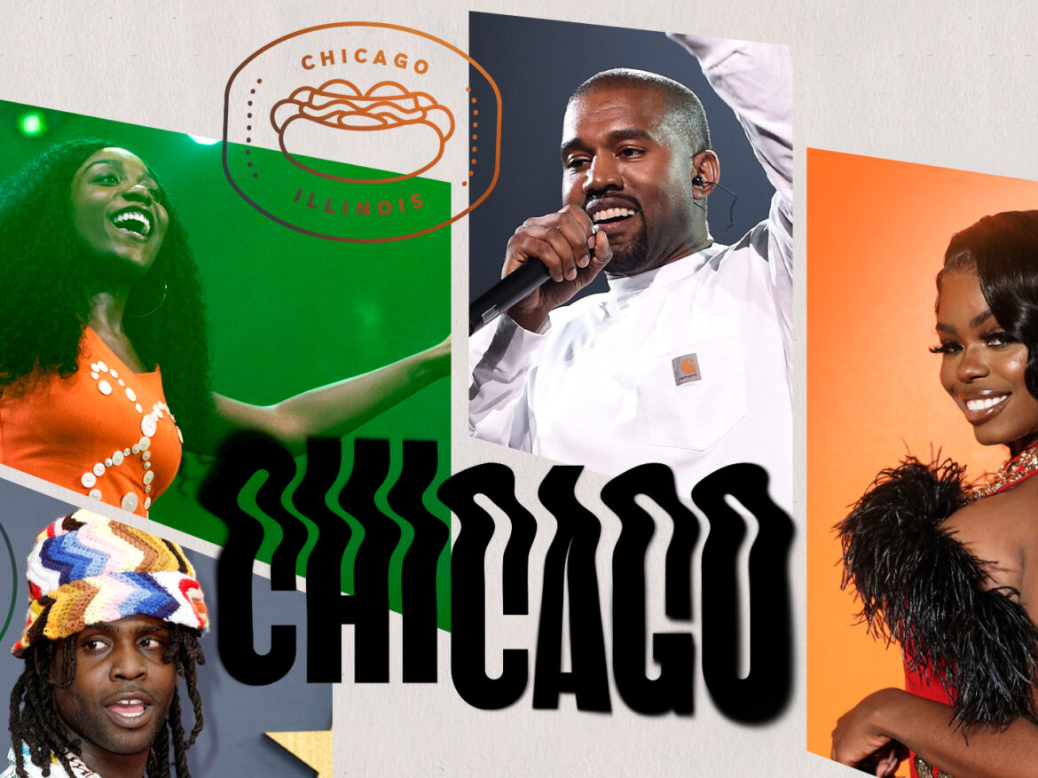 Noname, Chief Keef, Kanye West, and Dreezy. Collage by Jackie Lay / NPR. Daniel DeSlover / Frazer Harrison / Dimitrios Kambouris / Xavier Collin/Getty Images / AP Images