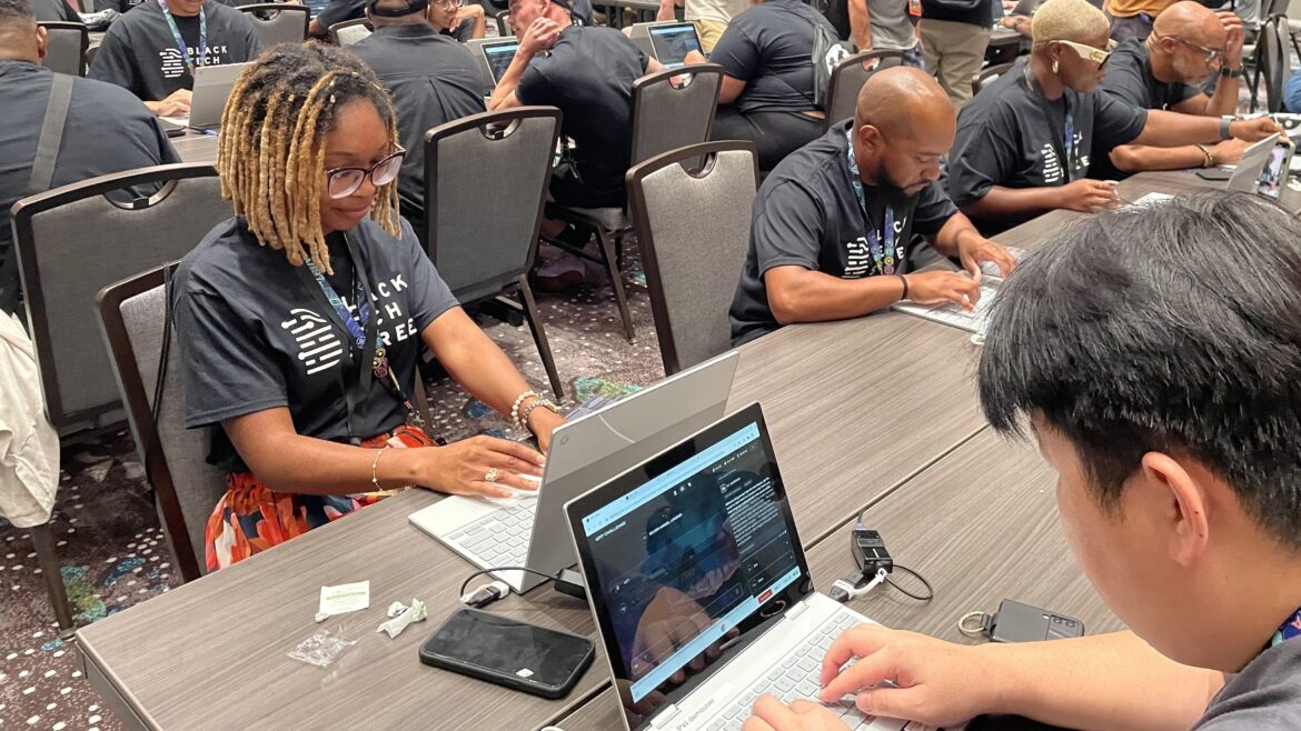 Ray'Chel Wilson took part in the challenge with Black Tech Street. She was looking at the potential for AI to provide misinformation when it comes to helping people make financial decisions.
Deepa Shivaram/NPR