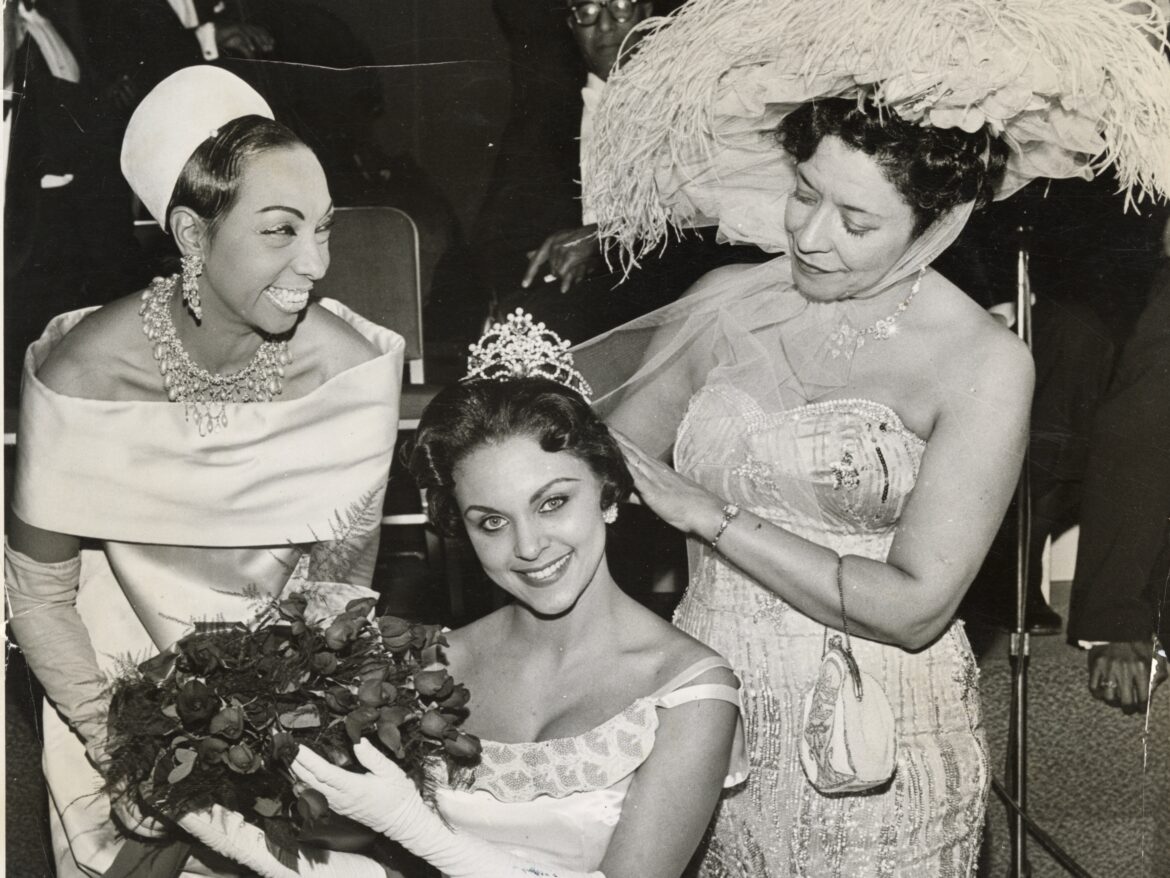 Josephine Baker (left), Mollie Moon (right) and the newly crowned Miss Beaux Arts Ball, 1960. E. Azalia Hackley Collection of African Americans in the Performing Arts/Detroit Public Library/Amistad imprint of Harper Collins
