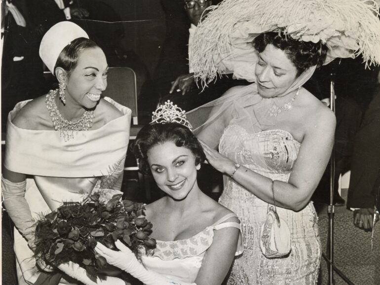 Josephine Baker (left), Mollie Moon (right) and the newly crowned Miss Beaux Arts Ball, 1960. E. Azalia Hackley Collection of African Americans in the Performing Arts/Detroit Public Library/Amistad imprint of Harper Collins