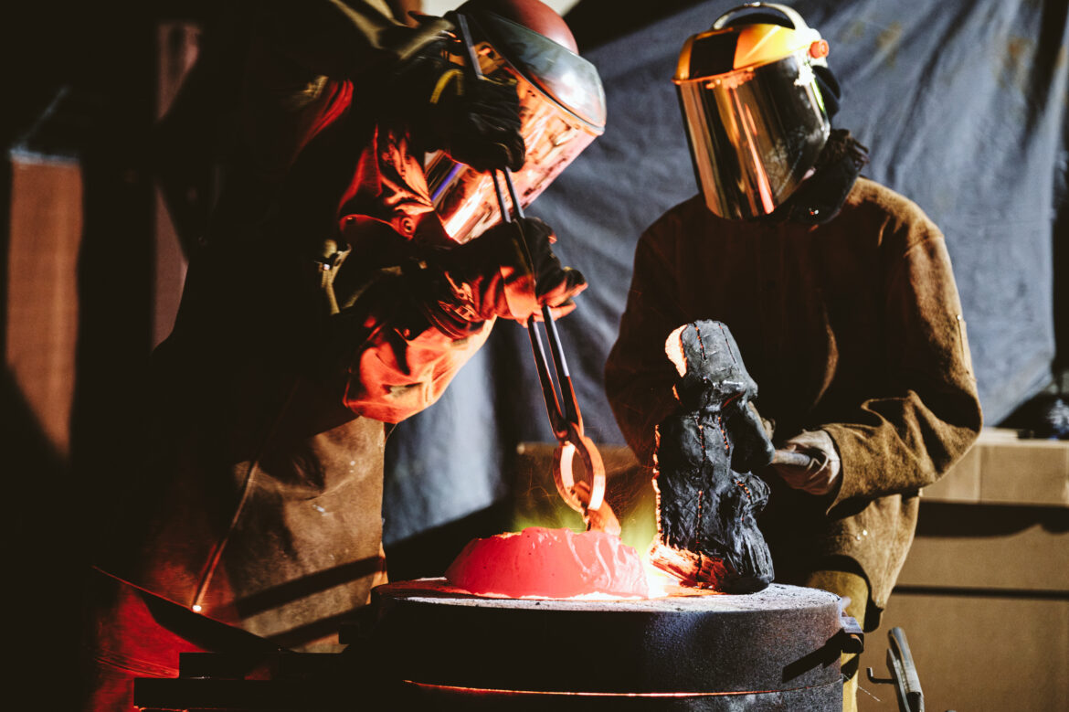 Workers at a foundry heat pieces of the Robert E. Lee statue. It is being melted down and poured into ingots which will later be used to create a new art exhibition in Charlottesville, Va.
Eze Amos/For Swords into Plowshares