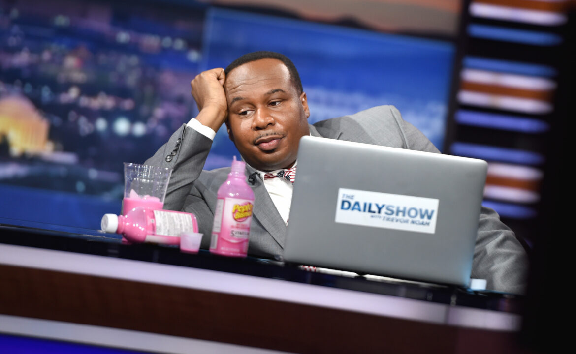 Roy Wood Jr. during election coverage on The Daily Show with Trevor Noah in 2016. Jason Kempin/Getty Images for Comedy Central
