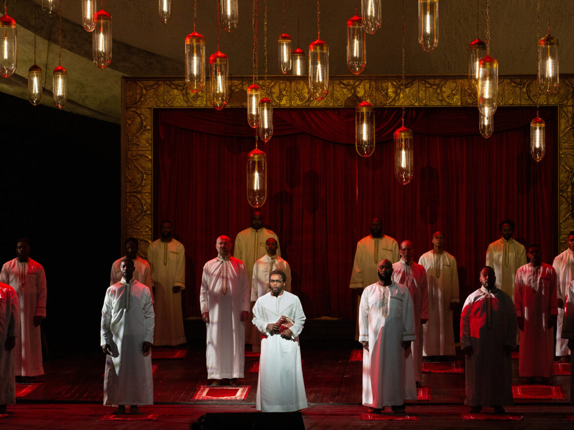 In this scene from X: The Life and Times of Malcolm X, the civil rights leader performs hajj, a pilgrimage to the Muslim holy city of Mecca.
Marty Sohl/Courtesy of the Metropolitan Opera