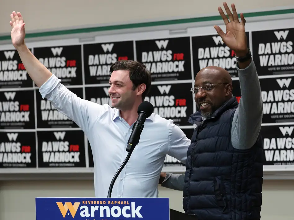 Many scholars say the partnership between Georgia Senators Jon Ossoff and Raphael Warnock hearkens back to the Grand Alliance of the 1960s.
Win McNamee/Getty Inages