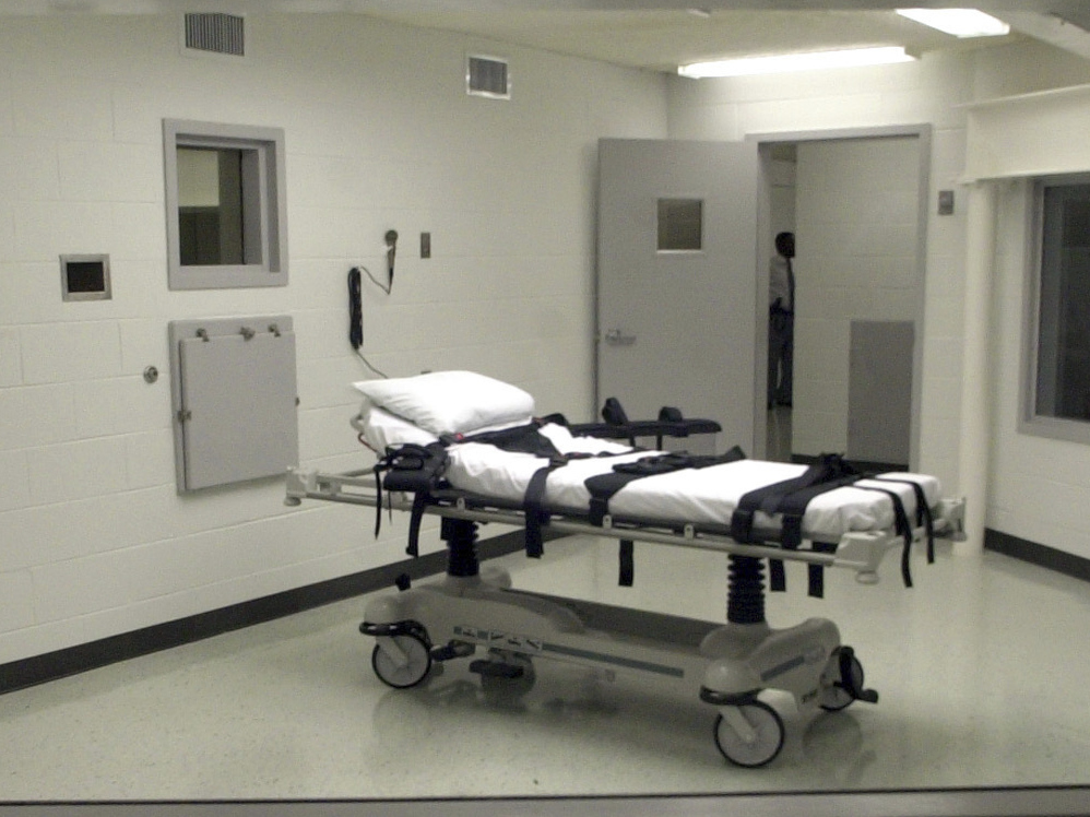 A gurney lies in Alabama's lethal injection chamber at Holman Correctional Facility in Atmore, Ala.
Dave Martin/AP
