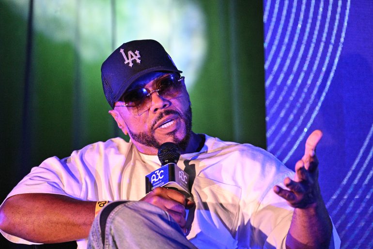 Timbaland speaks at the 2023 A3C conference in Atlanta. The Grammy-winning hip-hop producer has launched an AI music company, Stage Zero, with the goal of creating a stable of digital "artists."